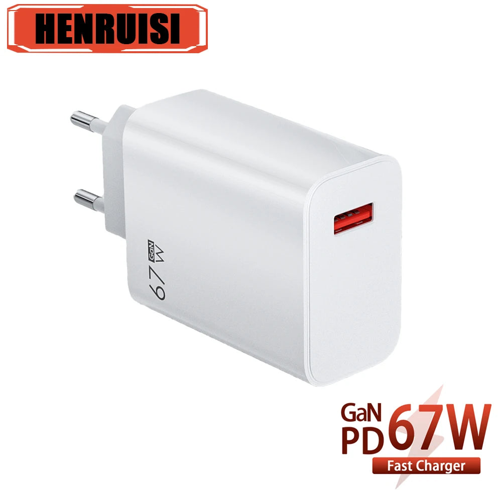 67W GaN USB Charger Phone Charger Fast Charging Adapter For iPhone 15 14 13 12 Pro Samsung Huawei Xiaomi Mobile Phone Chargers