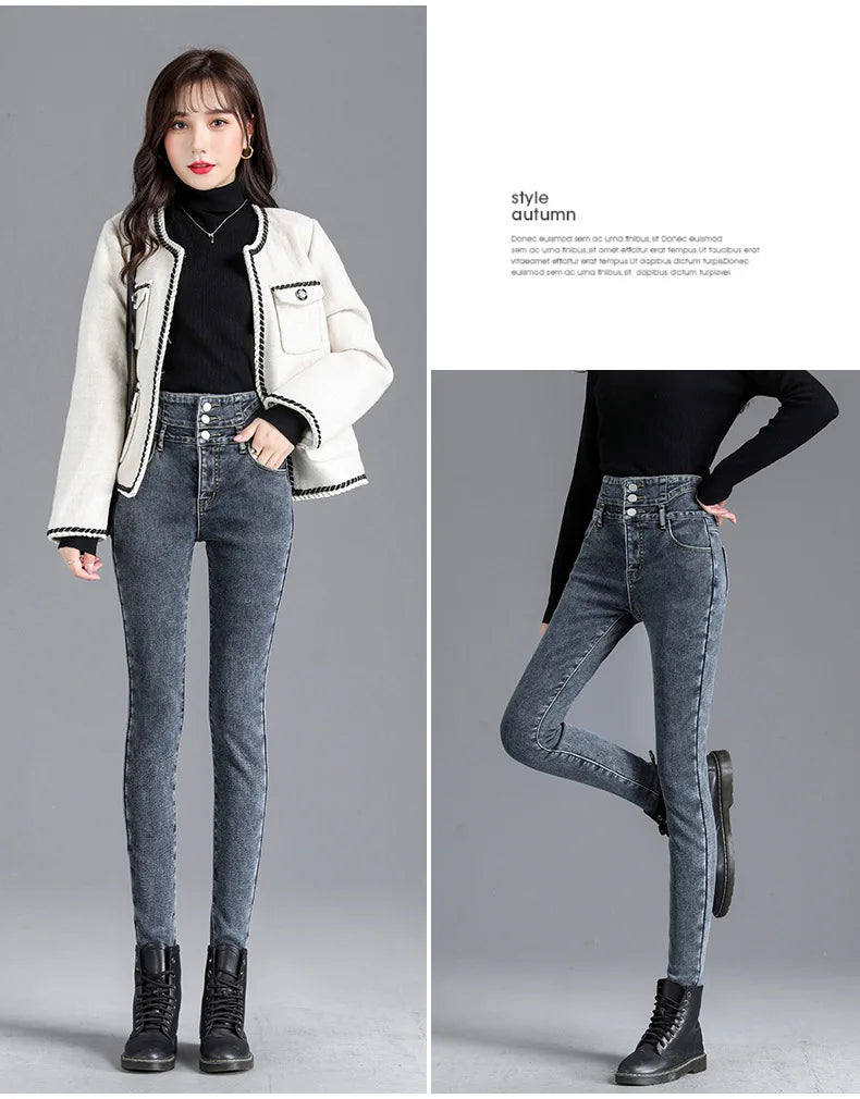 High-quality New Vintage High-waist Stretch Skinny Jeans, Women's Fashion Stretch Button Pencil Pants, Mom Casual Jeans Pants
