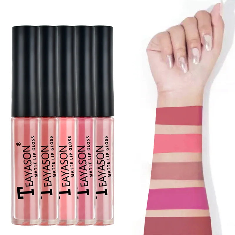 5pcs/set Matte Lip Gloss kit Velvet Natural Moisturizing Waterproof Long Lasting Liquid Lipstick Gift Box Lip Makeup cosmetics