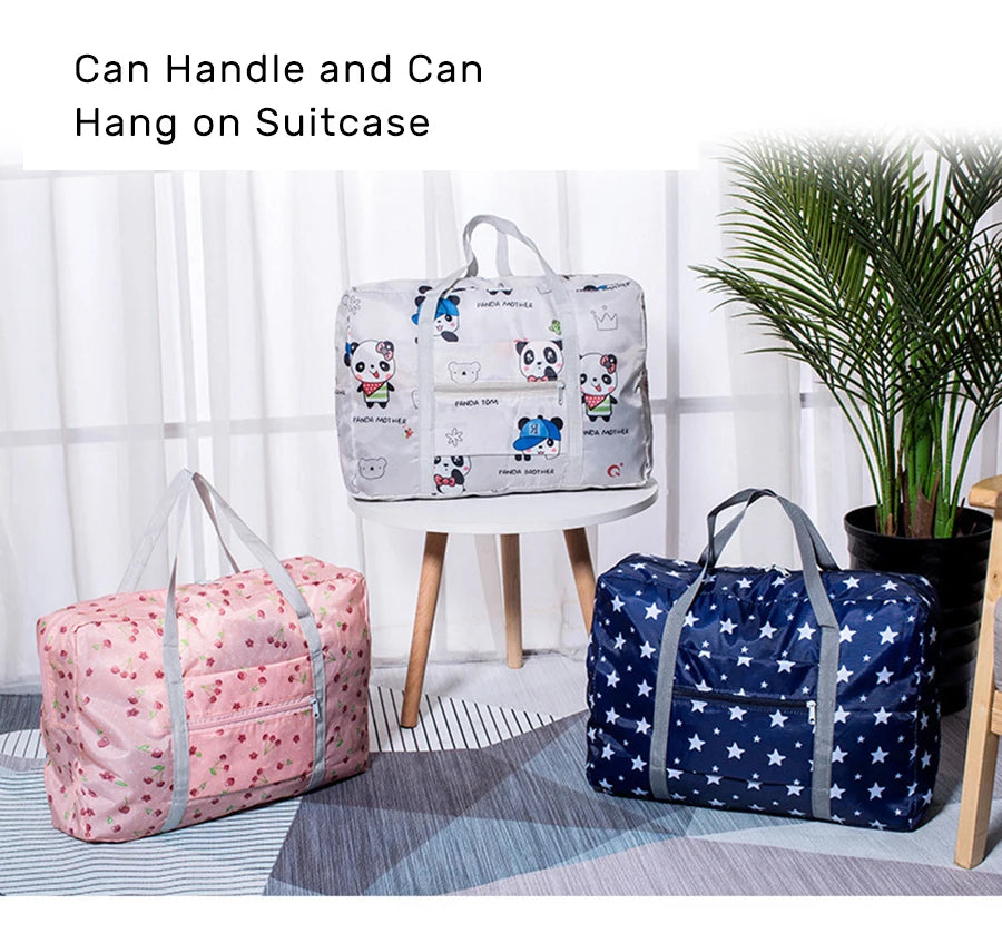 Nylon Foldable Duffel Bag Travel Organizer Weekend Hand Bags Portable Suitcases Large Travel Clothing Storage Bag Women's Tote