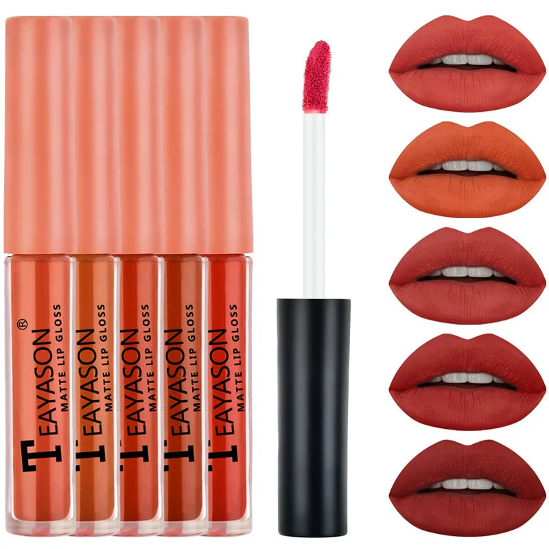 5pcs/set Matte Lip Gloss kit Velvet Natural Moisturizing Waterproof Long Lasting Liquid Lipstick Gift Box Lip Makeup cosmetics