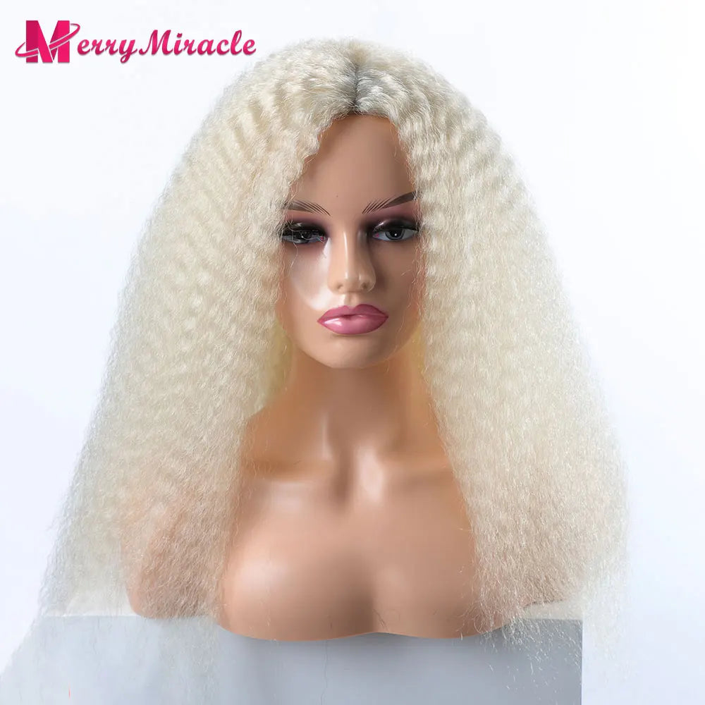 Long Kinky Curly Ombre Color Synthetic Wigs for Black Women Black Blonde Ginger White Hair Afro Kinky Curly Synthetic Hair Wigs