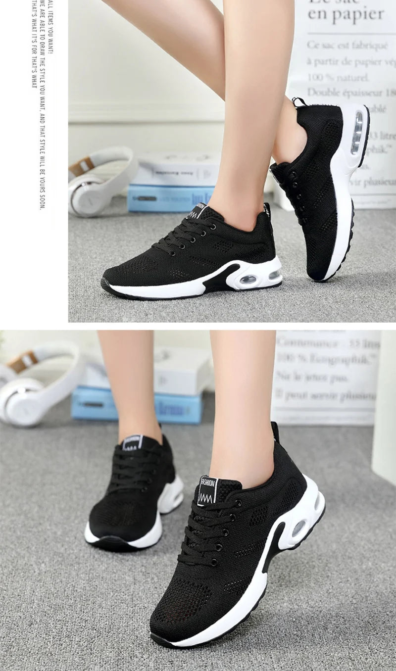 Fashion Women Lightweight Sneakers Running Shoes Outdoor Sports Shoes Breathable Mesh Comfort Running Shoes Air Cushion Lace Up