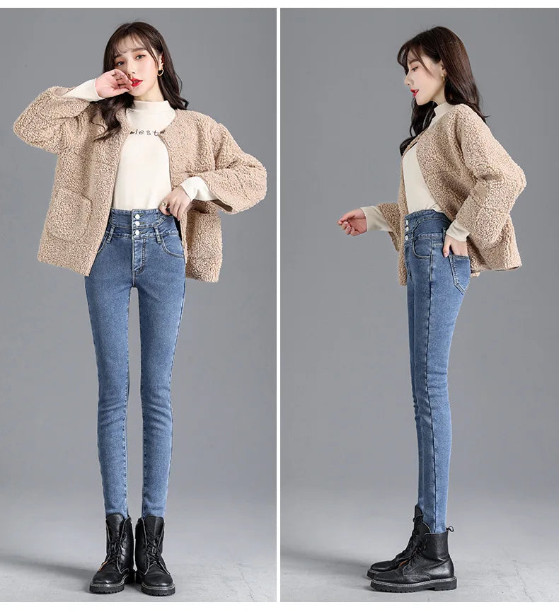 High-quality New Vintage High-waist Stretch Skinny Jeans, Women's Fashion Stretch Button Pencil Pants, Mom Casual Jeans Pants