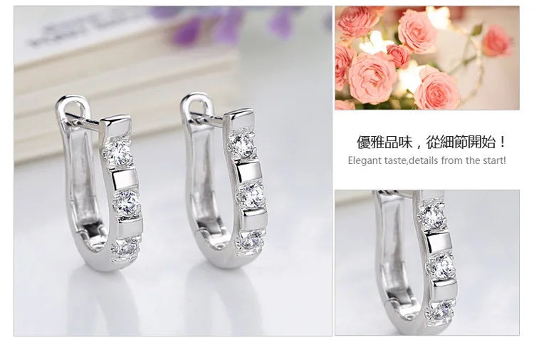 LByzHan Authentic 925 Sterling Silver Pendientes Earrings Harp Zircon Studs HorseShoe Earrings For Women Wedding Gift