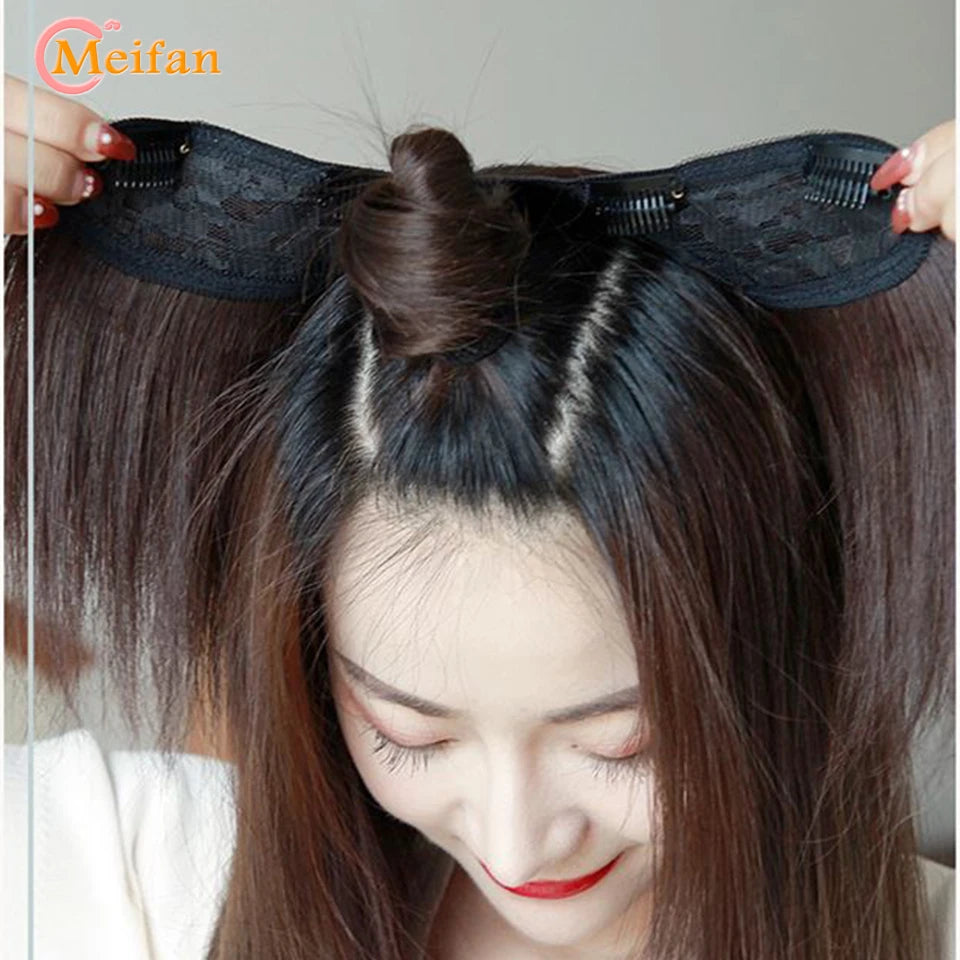 MEIFAN Synthetic Long Straight U-Shaped Half Wig Hair Clip in One-piece Hair Extension Invisible Natural Fake Hairpiece for Wome
