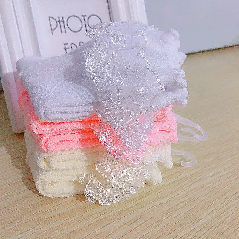 Spring Summer Breathable Cotton Lace Ruffle Princess Cute Thin Mesh Socks Children Ankle Short Sock Solid White Baby Girls Kids