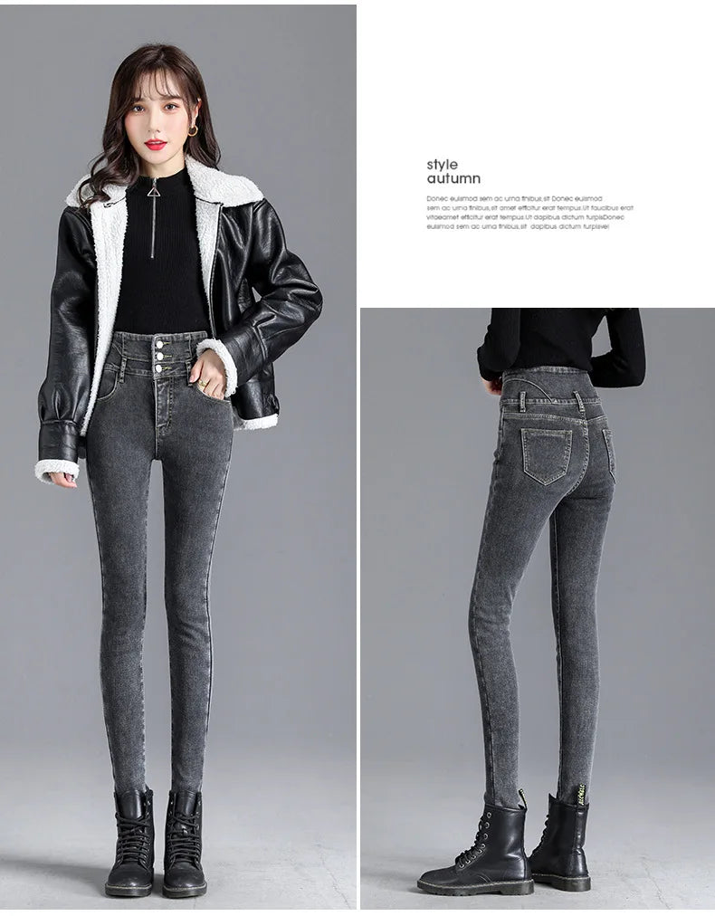 High-quality New Vintage High-waist Stretch Skinny Jeans, Women's Fashion Stretch Button Pencil Pants, Mom Casual Jeans Pants