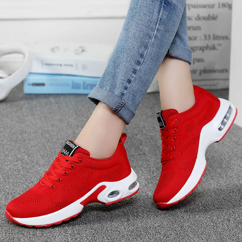 Fashion Women Lightweight Sneakers Running Shoes Outdoor Sports Shoes Breathable Mesh Comfort Running Shoes Air Cushion Lace Up