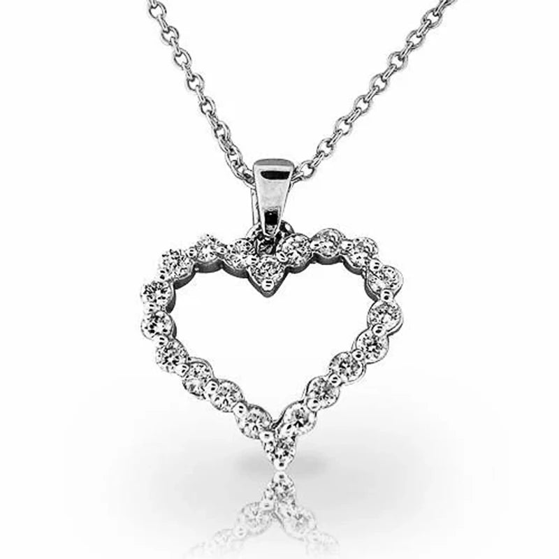 Huitan Bling Bling Princess Heart Pendant Necklace Silver Color Romantic Wedding Engagement Necklaces Trendy Jewelry for Women