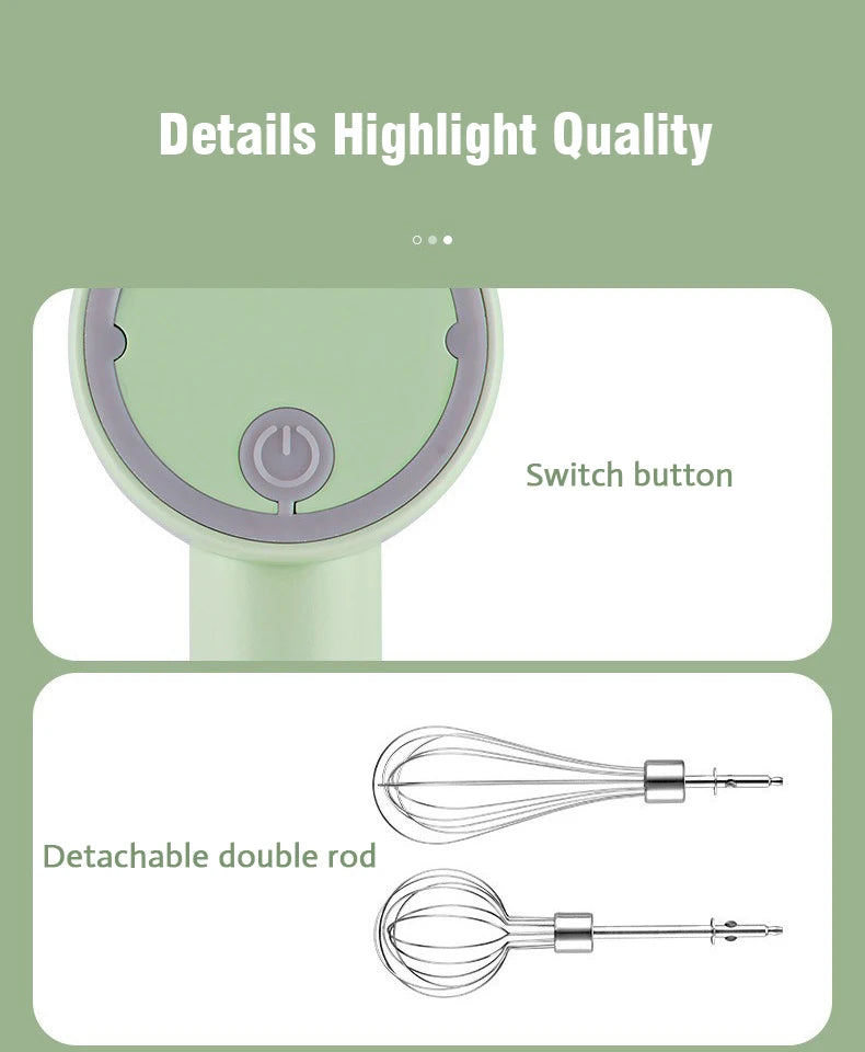 Wireless Portable Electric Food Mixer Hand Blender 3 Speeds High Power Dough Blender Egg Beater Baking Hand Mixer Kitchen Tools