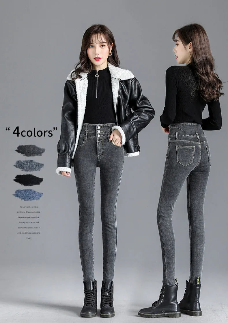 High-quality New Vintage High-waist Stretch Skinny Jeans, Women's Fashion Stretch Button Pencil Pants, Mom Casual Jeans Pants