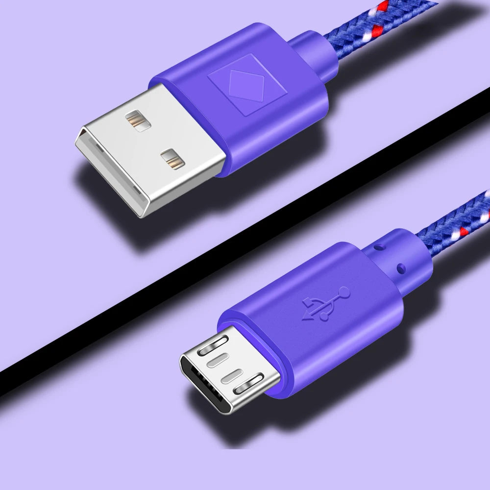 Nylon Micro USB Fast Charging Cable Date Transmission For Xiaomi Huawei 1m/2m/3m Mobile Phone Accessories Microusb Cord Cables