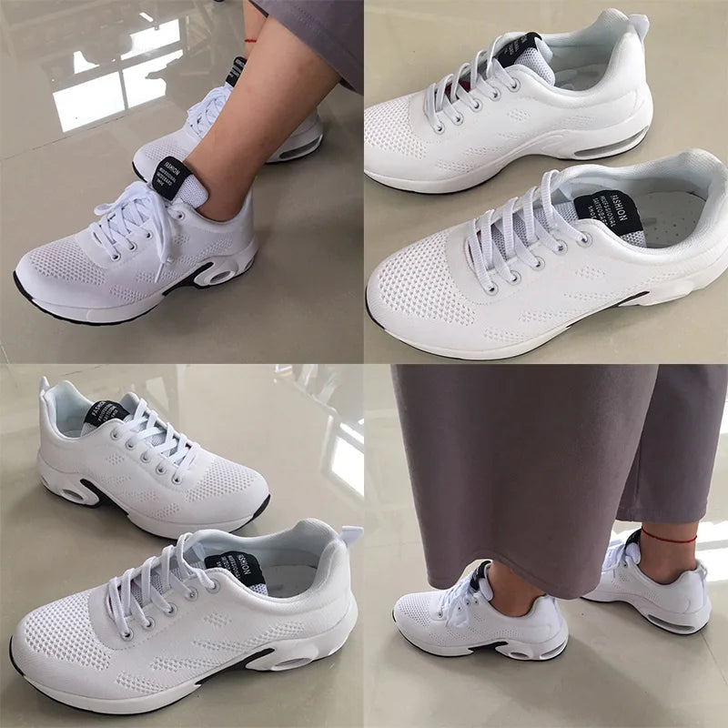 Fashion Women Lightweight Sneakers Running Shoes Outdoor Sports Shoes Breathable Mesh Comfort Running Shoes Air Cushion Lace Up