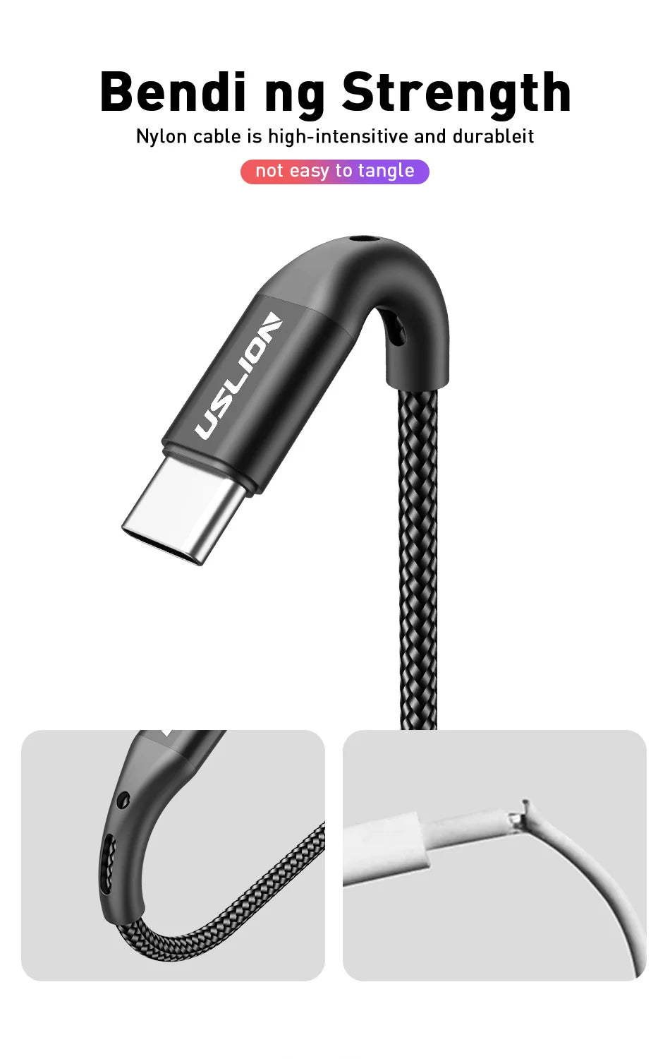 USLION 5A USB Type C Data Cable For Samsung S10 S20 Xiaomi Mi 11 Type C Cable USB C Charger Fast Charging Mobile Phone Chargers