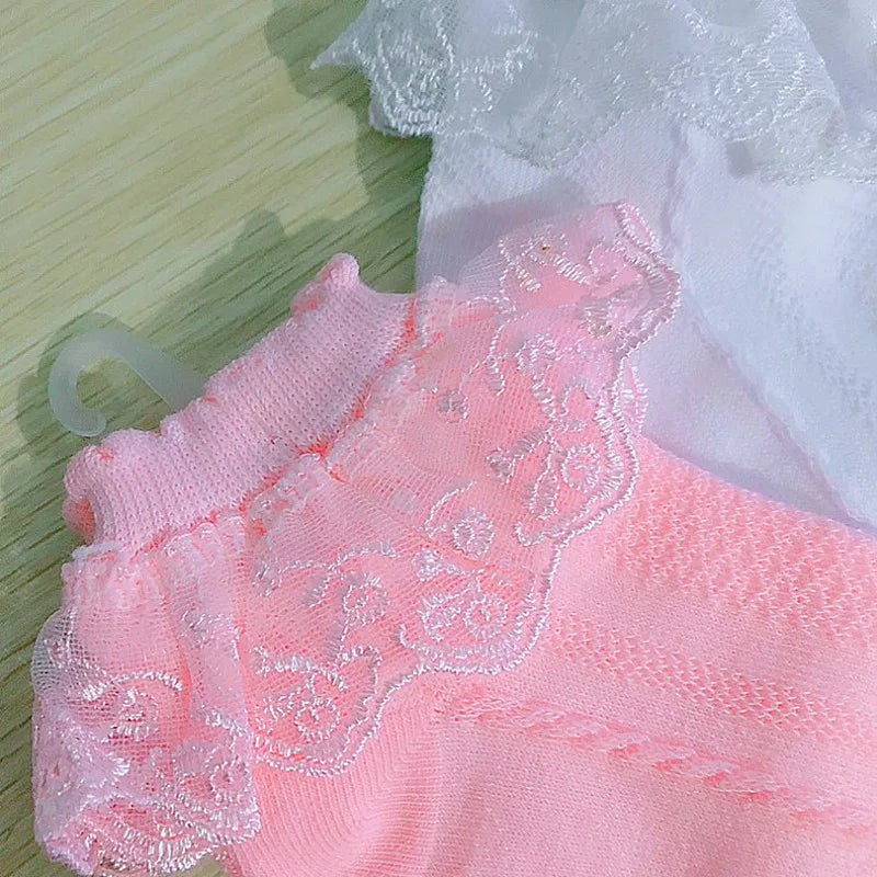 Spring Summer Breathable Cotton Lace Ruffle Princess Cute Thin Mesh Socks Children Ankle Short Sock Solid White Baby Girls Kids