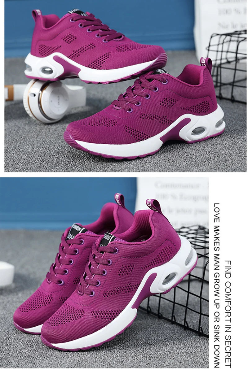 Fashion Women Lightweight Sneakers Running Shoes Outdoor Sports Shoes Breathable Mesh Comfort Running Shoes Air Cushion Lace Up