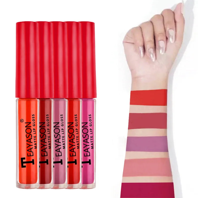 5pcs/set Matte Lip Gloss kit Velvet Natural Moisturizing Waterproof Long Lasting Liquid Lipstick Gift Box Lip Makeup cosmetics