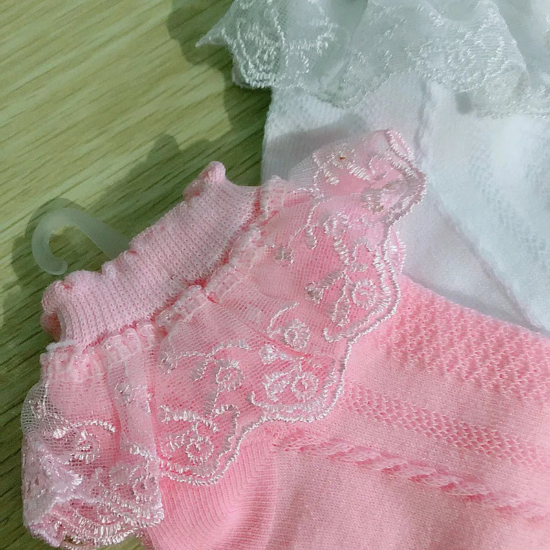 Spring Summer Breathable Cotton Lace Ruffle Princess Cute Thin Mesh Socks Children Ankle Short Sock Solid White Baby Girls Kids