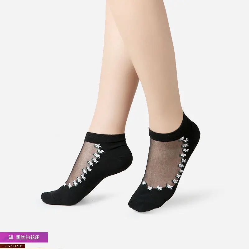 Sexy Lace Mesh Fishnet Socks Mixed Fiber Transparent Stretch Elasticity Ankle Net Yarn Thin Women Cool Socks 1pair=2pcs 2205
