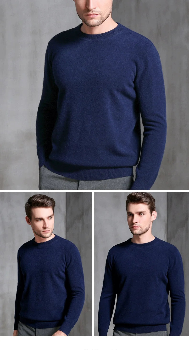 Men's 100% Pure Cashmere Knitted Jumpers, Winter Sweater, High Quality Pullovers, Tops, Thick Clothes, 8Colors, Oneck, Hot Sale