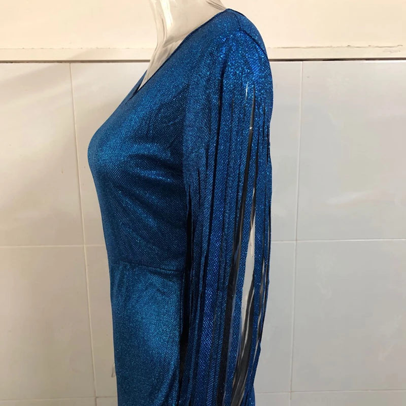 vestido sequin dress Long Evening Party Dresses Women Tassel Sequin Crystal Luxury Rhinestone Plus Size Elegant Dress XL Hot Sal