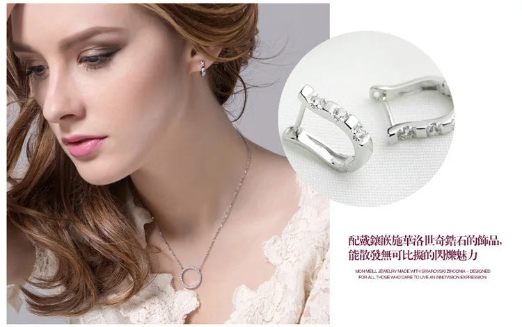 LByzHan Authentic 925 Sterling Silver Pendientes Earrings Harp Zircon Studs HorseShoe Earrings For Women Wedding Gift