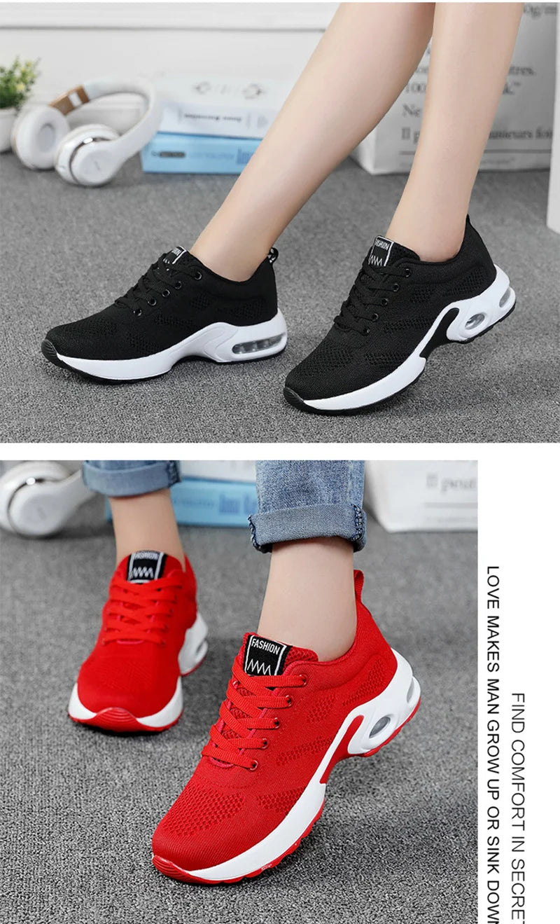 Fashion Women Lightweight Sneakers Running Shoes Outdoor Sports Shoes Breathable Mesh Comfort Running Shoes Air Cushion Lace Up