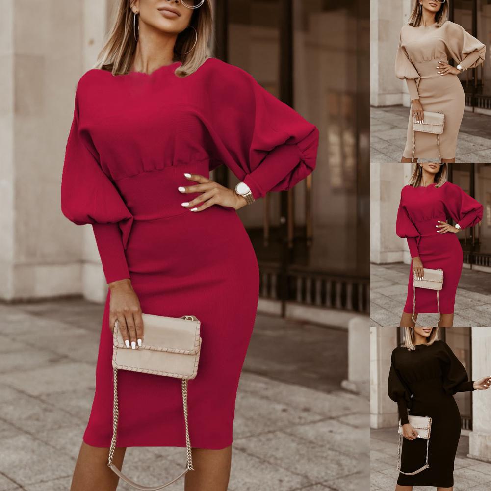 Trendy Winter Dress Elastic Breathable  Pullover Dress Women Warm Pullover Dress   for Office  Dress