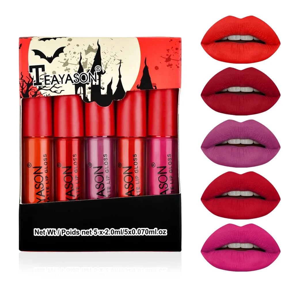 5pcs/set Matte Lip Gloss kit Velvet Natural Moisturizing Waterproof Long Lasting Liquid Lipstick Gift Box Lip Makeup cosmetics