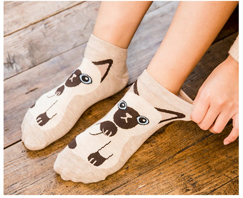 New Women Animal Ankle Socks With Letters Cat Kitten Pet For Elder Children Or Adult Unisex Sokken Novel Gift Dropship