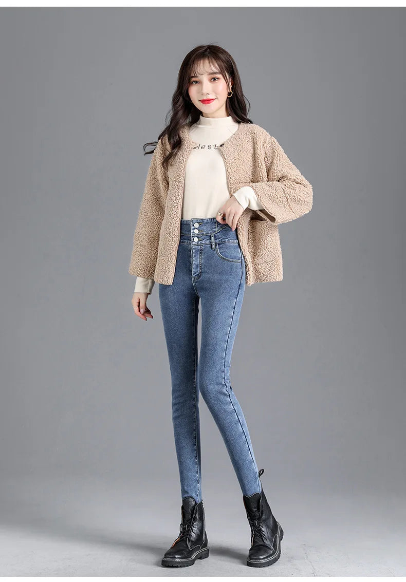 High-quality New Vintage High-waist Stretch Skinny Jeans, Women's Fashion Stretch Button Pencil Pants, Mom Casual Jeans Pants