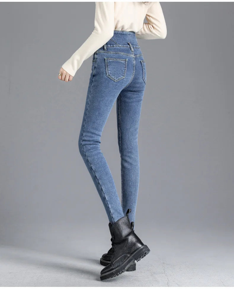 High-quality New Vintage High-waist Stretch Skinny Jeans, Women's Fashion Stretch Button Pencil Pants, Mom Casual Jeans Pants