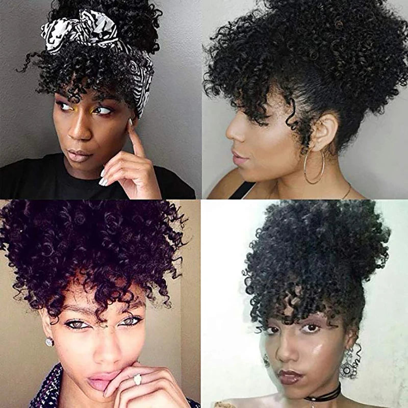 BUQI Fake Fringe Kinky Curly Clip in Bangs Wig False Natural Hair Bangs Synthetic Hair Pieces For Fashion Women