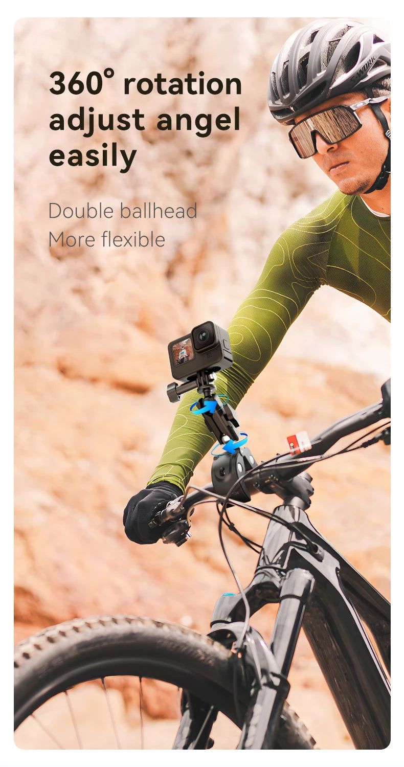 TELESIN Cycling Motorcycle Clip Magic Arm 360° Aluminum Alloy Super Clamp 1/4" Hole For Camera GoPro Mobile Phone Action Camera