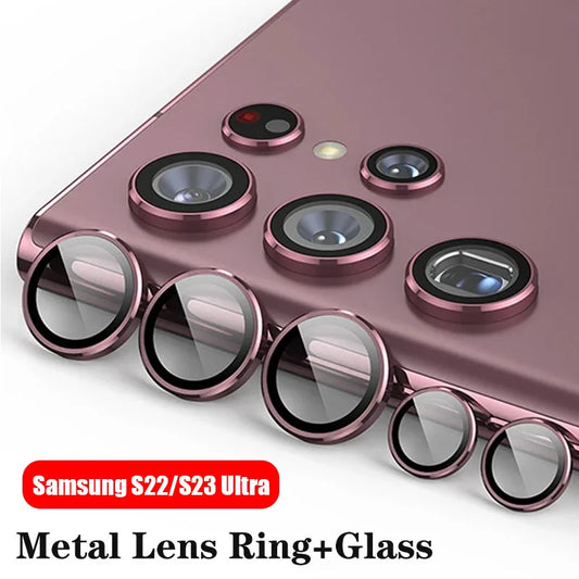 Camera Lens Glass for Samsung S22 Ultra 5G Metal Lens Ring Tempered Glass for Samsung Galaxy S23 S22 Ultra 5G Camera Lens Cover