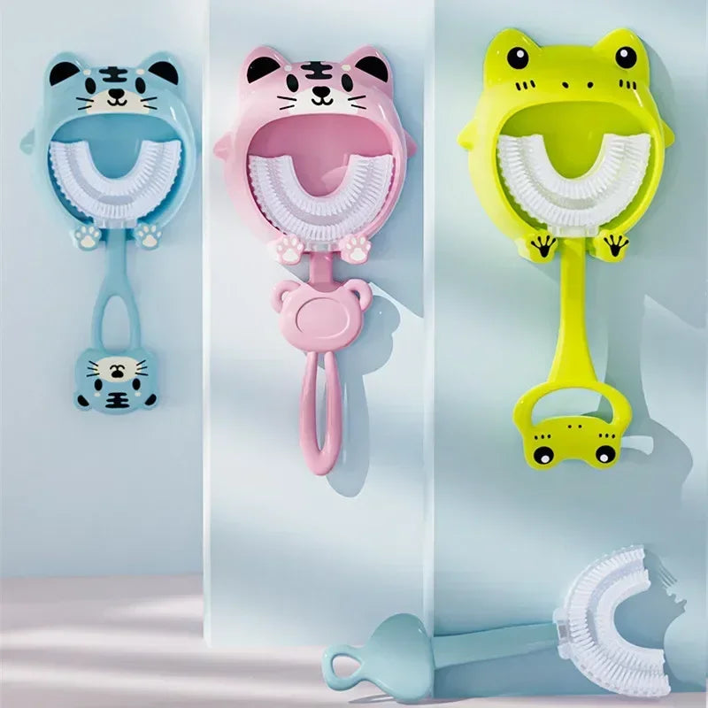 Kids Cartoon Baby Toothbrush Children 360 Degree U Shaped Teeth Brush Oral Care Cleaning Brush Silicone Toothbrush for 2-12Y
