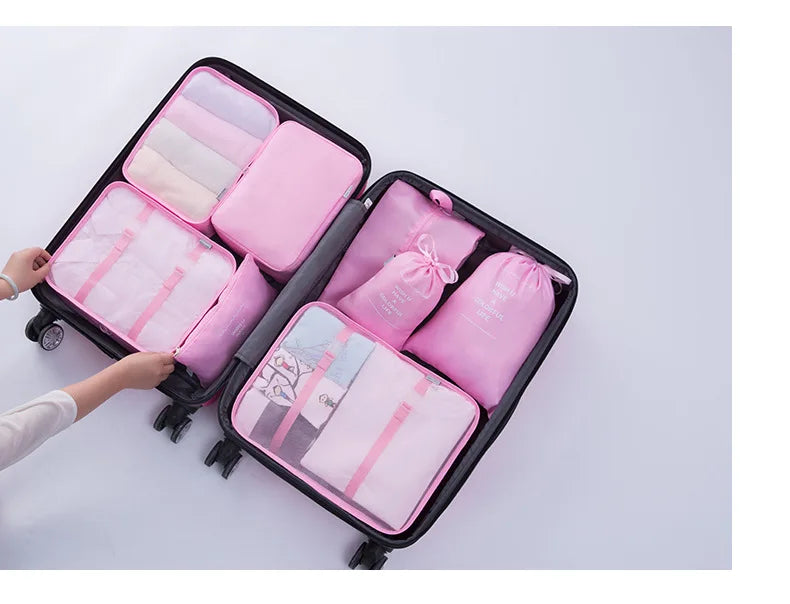 7/8/9 PCS New Set Travel Organizer Storage Bags Large Capacity Suitcase Storage Luggage Clothes Sorting Organizer Set Shoe Pouch