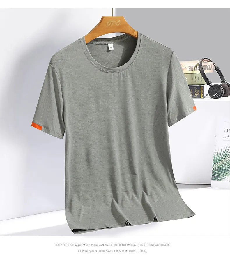 Fashion T-Shirts Men Summer Fast Dry Solid Basic Tshirts Male Tee Shirt Youth Good Quality Camping Top Clothing Plus Size M-5XL
