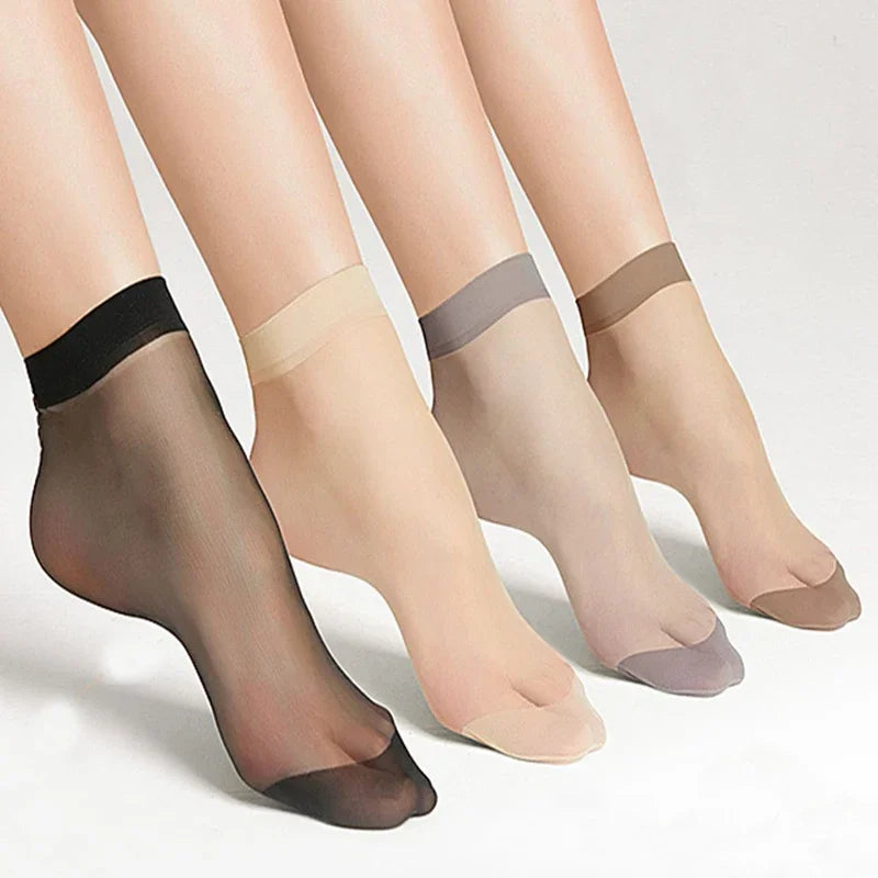 Spring Summer Women Soft Socks Thin Silk Socks Non-Slip Skin Solid Color Socks Transparent Ladies Breathable Sock
