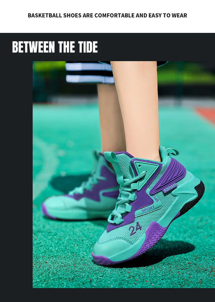 Children's Basketball Shoes for Boys Breathable Casual Sneakers Thick Sole Anti-slippery Kids Student Running Sports Shoes