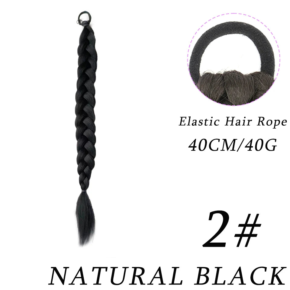 DIFEI Synthetic Boxer Ponytail Hair Extensions Elastic Hair Rope Wigs Natural Black Heat Resistant Braided Fakehair for Women