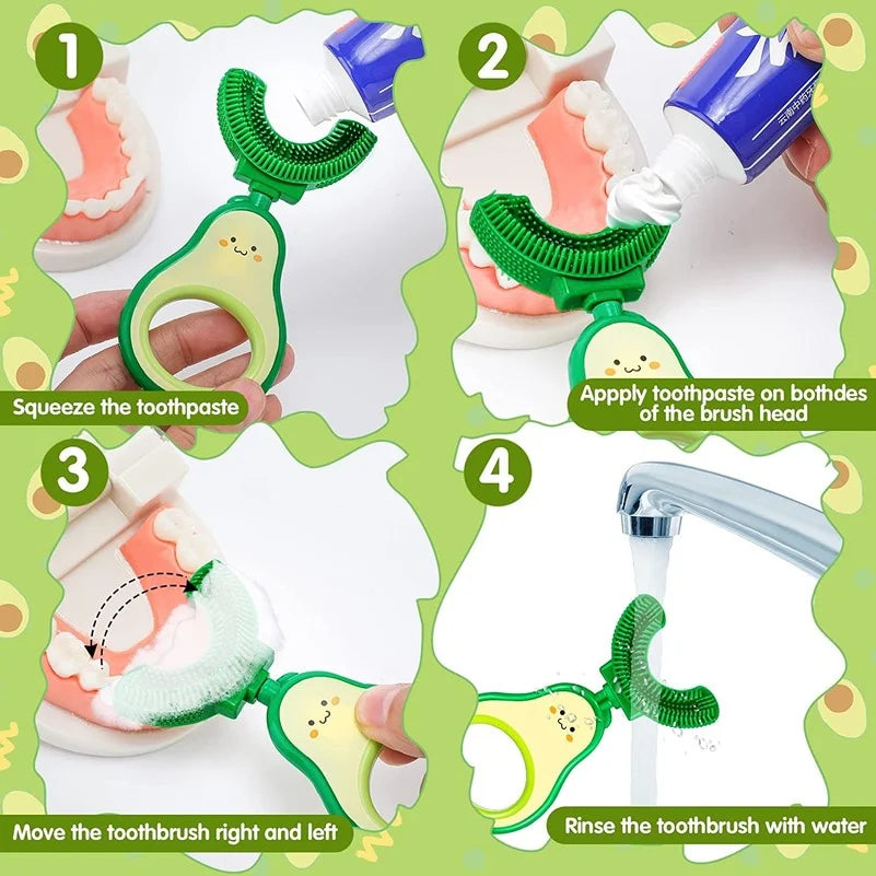 Children 360 Degree U-shaped Toothbrush  Boy Girl Silicone Teeth Child Oral Care Tools Kids Avocado Teeth Care Cleaning Teether