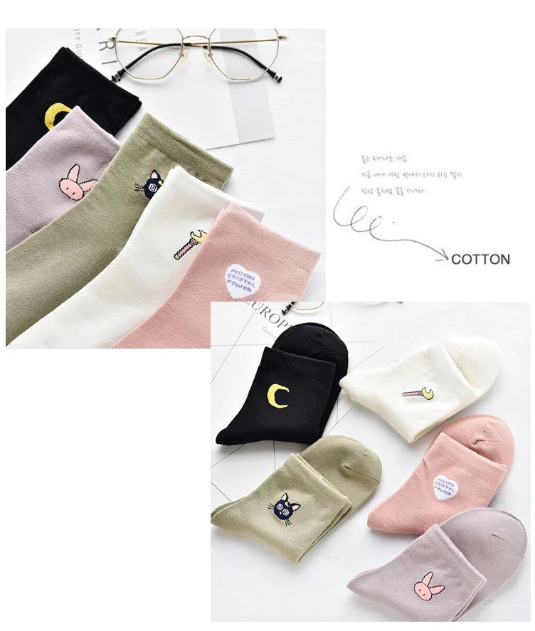 Women Solid Lovely Patterned Harajuku Socks Cotton Casual Cute Animal New Year Gift Socks For Female Sweat Absorption Breathable