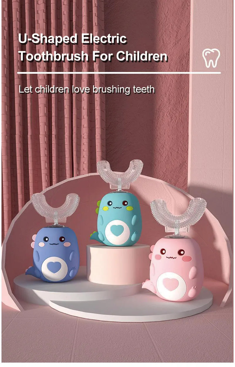 Children Electric Toothbrush Smart 360 Degrees U Shape Cartoon Pattern Kids Toothbrushes Rechargeable Sonic Automatic Toothbrush
