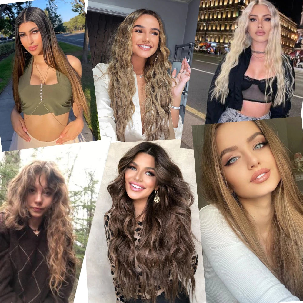 AZQUEEN Synthetic 22Inch Long Curly Hair Extensions Heat Resistant  5 Clips Women's Long Curly Wig Hair Accessories