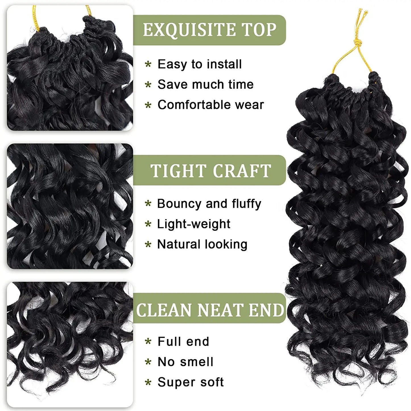 GoGo Curl Crochet Braids for Water Wave Crochet Hair for Black Women,12in Natural Black Deep Synthetic Braiding hair Extensions