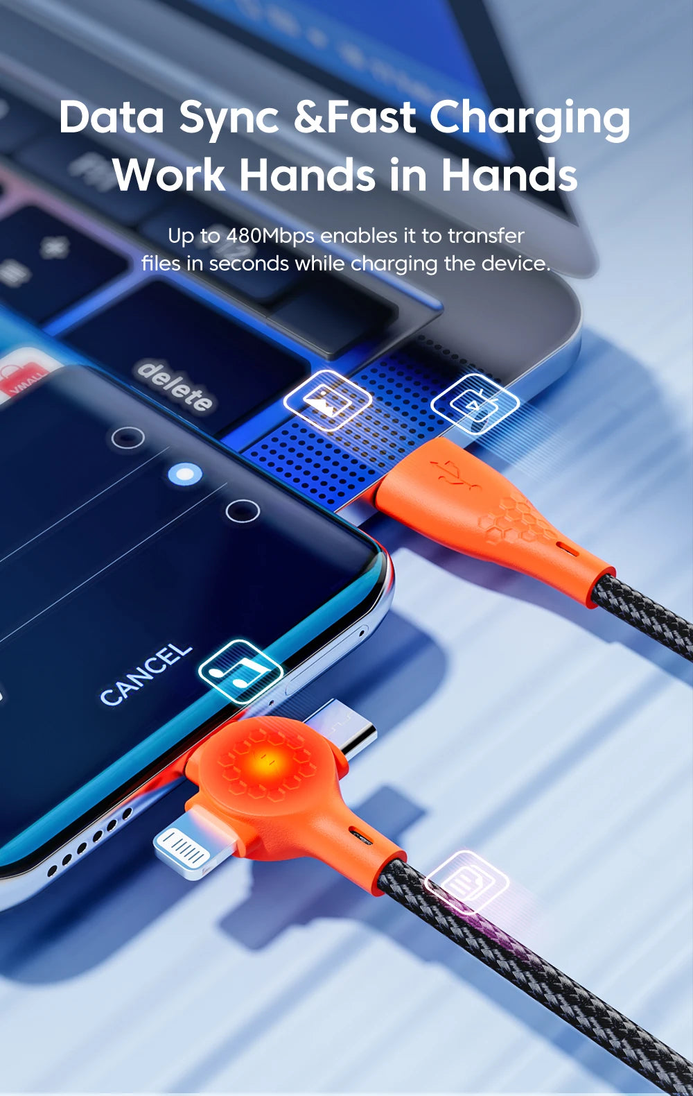 66W 3 in 1 Fast Charging Cable USB to Micro Type C IOS Cable For iPhone Xiaomi Huawei Mobile Phone Multi Charger Cable USB Cable