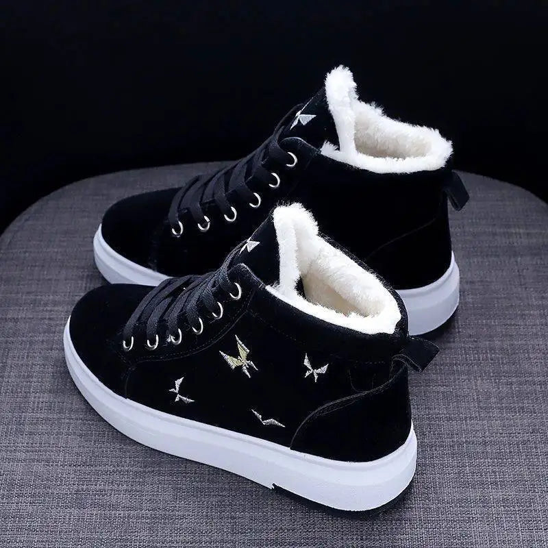 2024 Winter Boots Women Ankle Boots Warm PU Plush Winter Woman Shoes Sneakers Flats Lace Up Ladies Shoes Women Short Snow Boots