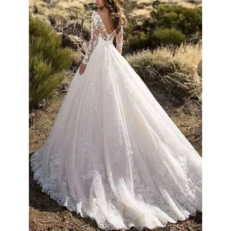 2024 Spring Summer Sexy Refined Handmade Lace Wedding Flower Trailing Large Swing Evening Dress